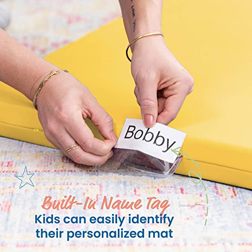 Image of ECR4Kids SoftZone Rainbow Rest Time Mat with Name Tag, Sleeping Pad, Yellow, 5-Piece