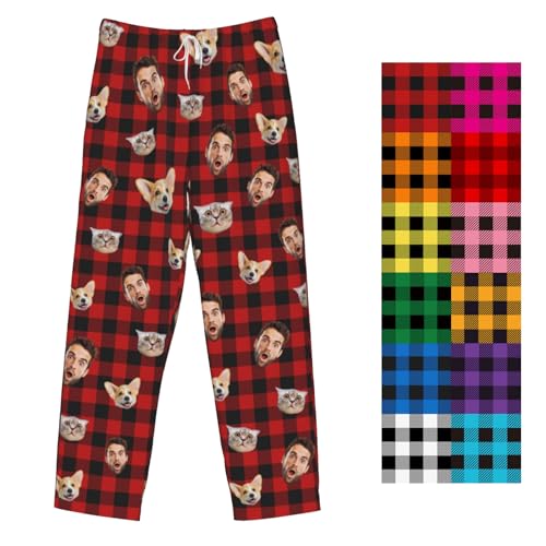 oattow Custom Pajamas Pants Plaid Personalized Funny PJ Pant Design with Face Pajama for Men Women...