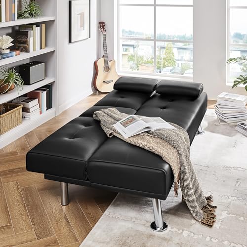 Yaheetech Klappbares Schlafsofa Couch mit Bettfunktion Bettsofa mit Großer Liegefläche von 167 cm L × 94 cm B fürs Wohnzimmer/Schlafzimmer/Heimkino/Gästezimmer schwarz