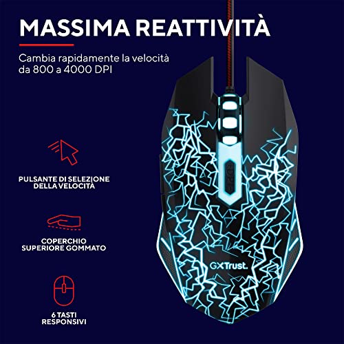 GXT 105X Mouse da Gioco con Luci LED, 6 Pulsanti, Cablato 1.8 m, Mouse Gaming per PC, Laptop, Computer, Console di Gioco - Nero, 24618 - Mouse gaming - Immagine 1