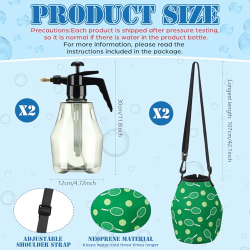 Image of Hushee 1.5 Liter Water Mister for Sports Personal Water Pump with Full Neoprene Jacket and Built in Carrying Strap, Manual Sprayer Lawn Pressure Pump Sprayer for Cooling Gym Garden (Tennis,2 Pcs)