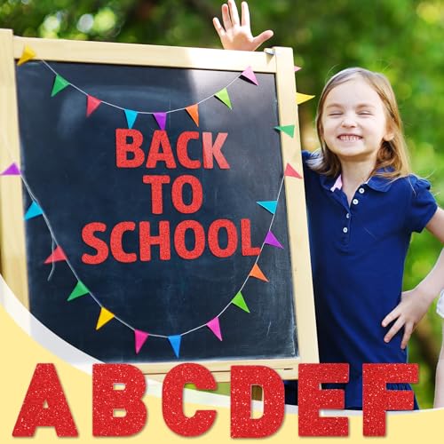 Image of Harloon 232 Pcs Large Glitter Letter Stickers 24 Sheets Classroom Bulletin Boards Decorations Big Font Alphabet Letter Self Adhesive Letters Stickers Back to School Decor DIY Craft(Red,4 Inch)