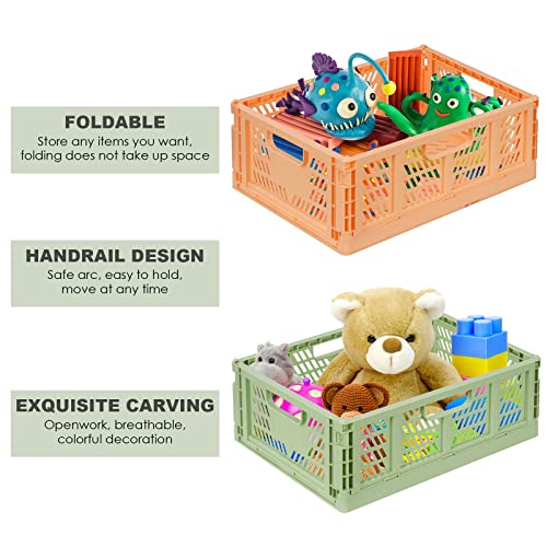 Regalkörbe 4 Set Plastik Lagerkisten Faltbar Aufbewahrungsboxen Küche Schubladeneinsätze Stapelbare Regal Körbe Lagerkästen Transport boxen Schrankbehälter Cubes Home Office Schlafzimmer- Rosa + grün