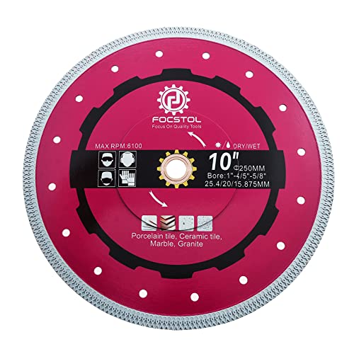 FOCSTOL Diamond Tile Saw Blade - 250mm Cutting Disc for Porcelain Ceramic Tile Marble Granite Quartz Arbor 25.4mm x 20mm x 15.875mm