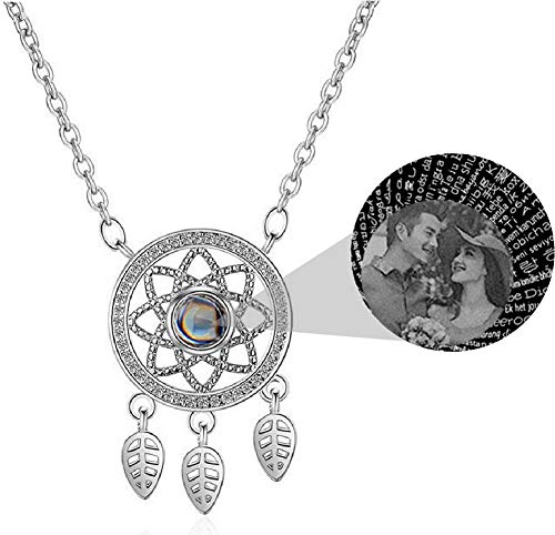 Grance I Love You Necklace 100 Languages Custom Photo Heart Projection Necklace That Says I Love You in 100 Languages in 925 Sterling Silver Rose Gold for Lover Mother