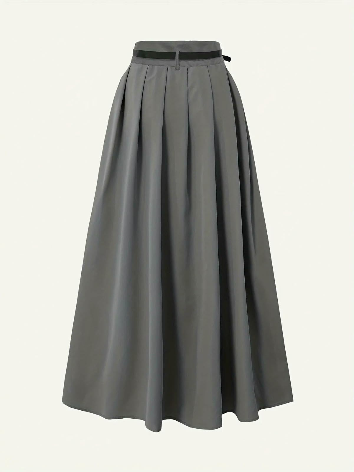 Gonna Lunga Donne Cintura Vita Alta Piegata Una Linea Tessuto Strappato Hem Ufficio Casual Usura Quotidiana Mezzo Vitello Lungo Fondo-Gray-l