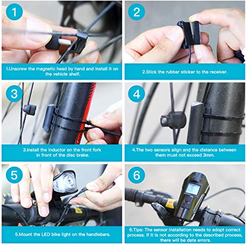 VLOXO Wireless Bike Speedometer with LED Bike Light, USB Rechargeable Bicycle Computer with Bike Alarm Bell, IPX7 Waterproof Bike Cycle Odometer Light Set Headlight Front Light - Thumbnail 2