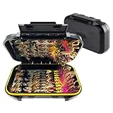 Qievcrme Fly Fishing Flies Kit 40/137pcs Dry/Wet Flies Assortment Nyphms Popper Streamer for Trout Bass Steelhead Fish+ Fly Box (100Pcs-9 Mixed Styles)