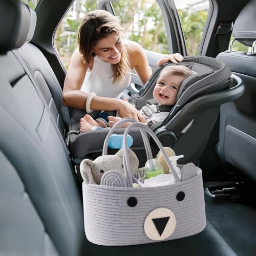 Image of House of Quirk Baby Diaper Caddy Organizer Cotton Rope Basket - Beige