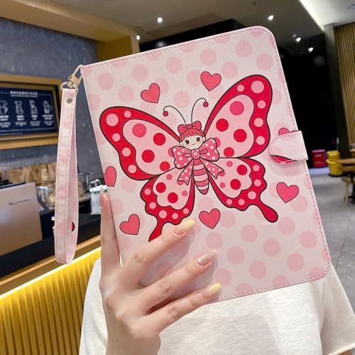 Étui iPad 10.9 rose au motif papillon mignon à pois et finitions soignées