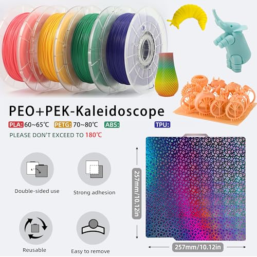 Image of Double Sided Textured PEO PEK Build Plate for Bambu Lab X1 /X1C /X1E /P1P /P1S /A1, Flexible Diamond PEO+Kaleidoscope PEK Spring Steel Plate 257x257mm for Bambu 3D Printers