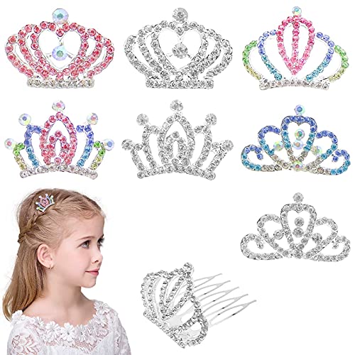 Aswewamt 8 Pcs Mini Crystal Rhinestone Princess Crown Hair Comb cover