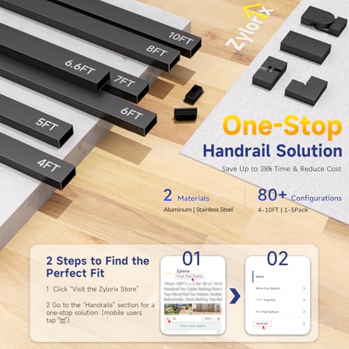 Image of Modular 1Pack 4FT Stainless Steel T304 Black Handrail for Cable Railing with Nylon End Cap Kits, 2.36 inch W x 1.18 inch H Cuttable Flat Handrail Rectangular Top Rail for Stair Railing Indoor Outdoor