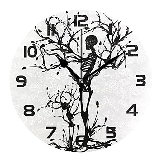 Skull Skeleton Tree Wall Clock Silent Non Ticking,Halloween Gothic 9 . 5 Inch Round Wall Clock item
