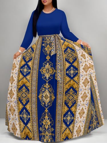 Image of Plus Size Maxi Dress for Women V Neck 3 /4 Sleeve Wrap Dress
