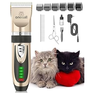 oneisall Cat Grooming Clippers for Matted Fur, 2-Speed Cordless Low Noise Pet Hair Clipper Trimmer for Dogs Cats Animals (Gold)