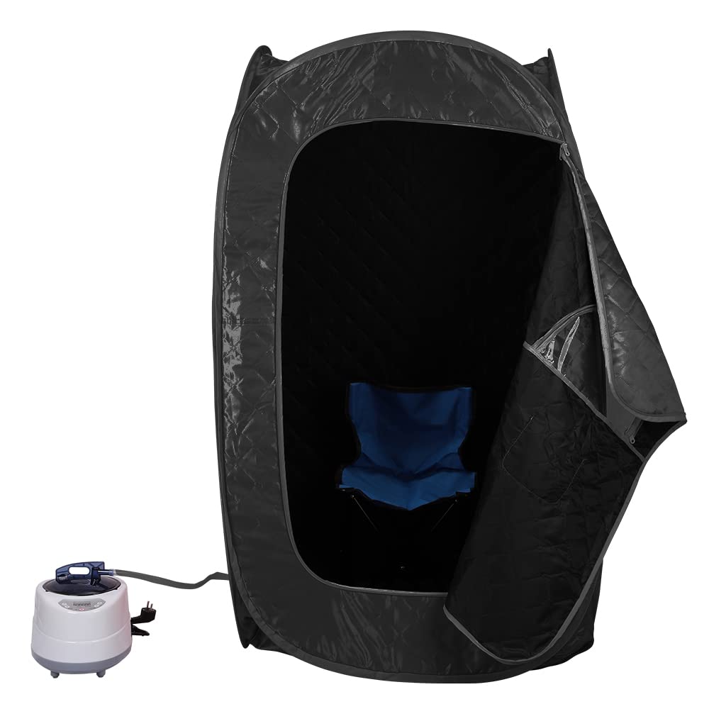Sauna parowa do domu, mini sauna, przenośna sauna parowa, mobilna sauna parowa, SPA, zdrowa sauna domowa, łaźnia parowa z pilotem zdalnego sterowania (kolor czarny, 80 x 80 x 135 cm)