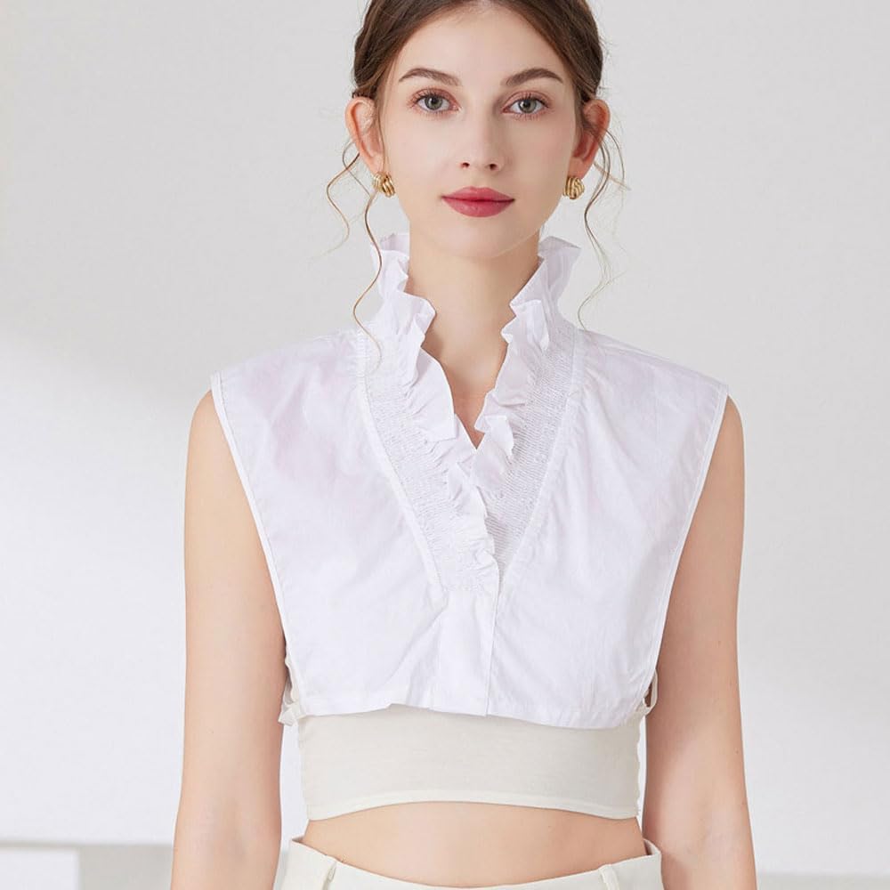 Detachable Dickey Collar Inserts Elegant Ruffle Victoria Fake Collar V Neck Half Shirt Women White - Image 2