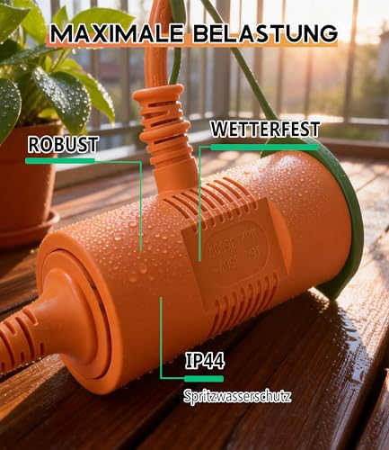 Rallonge extérieure 5m XINWANG orange IP44 à 2 prises Schuko - 6