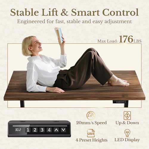 Image of 63 Inches L Shaped Standing Desk, Executive Electric Adjustable Desk with Storage Drawers and File Cabinet, AC /USB, 1.18 inch Thiken Desktop and Privacy Panel for Home Office, Black Walnut
