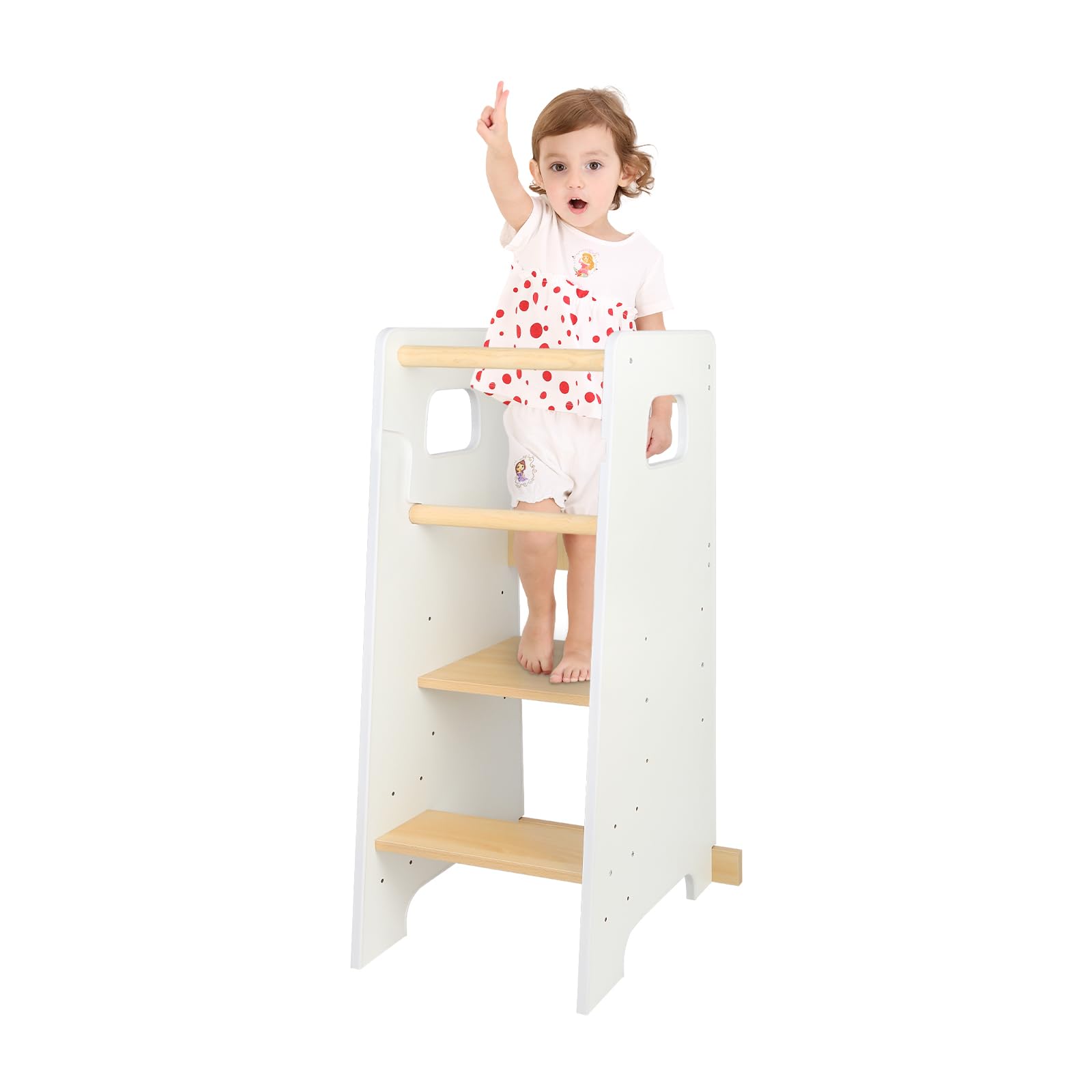 Beobachtungsturm für Kinder L 40 cm x B 42 cm x H 90 cm, Montessori-Turm 1-3 Jahre, höhenverstellbar, aus Holz, Fallschutz (weiß)