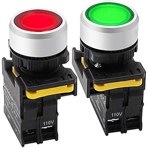 mxuteuk 2Pcs Red Green LED Light Voltage 110V-220V 22mm 1NO 1NC Waterproof IP65 SPST Momentary Push Button Switch 10A 600V LA155-A1-11D-RG Cover