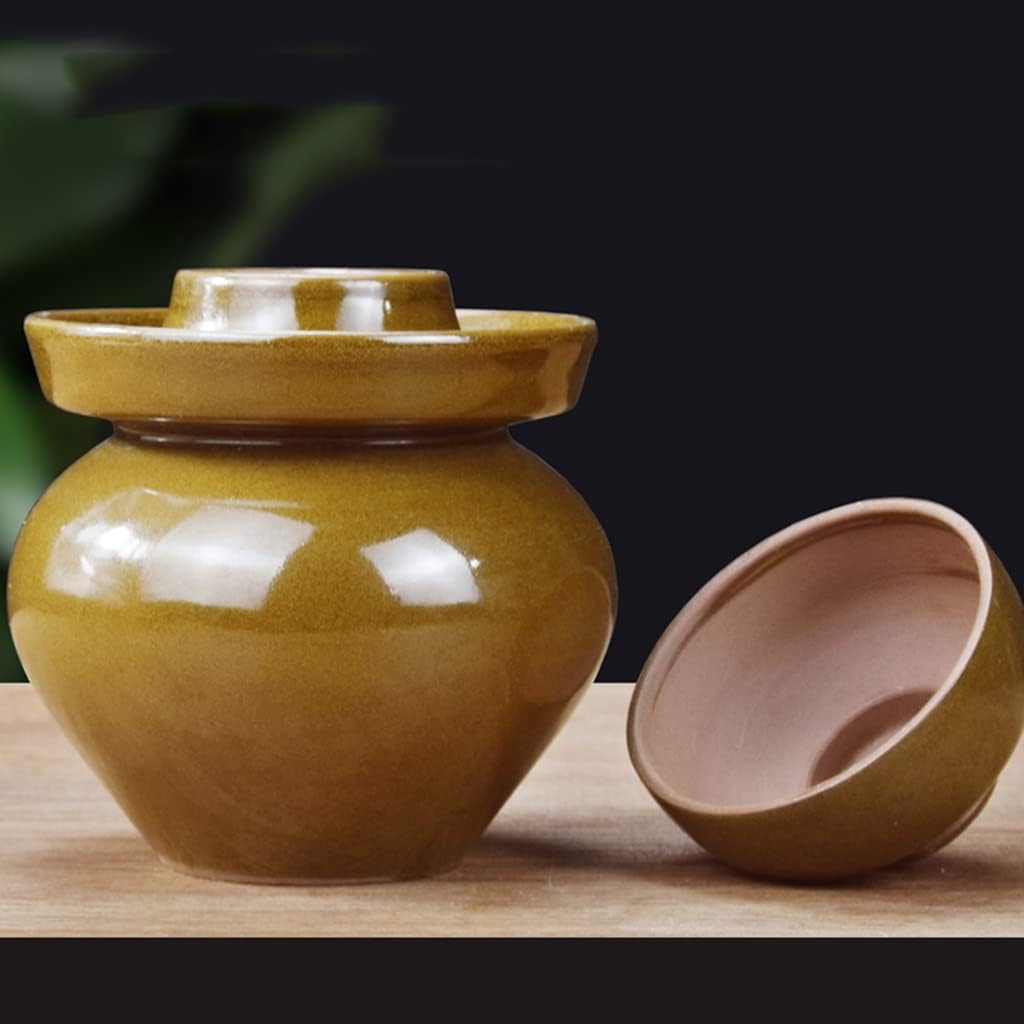 Large Traditional Chinese Porcelain Pickle Jar, Natural Ceramic Fermentation Crock Pickling Pot,Fermenting Jar with Water Seal Airlock Lid Stoneware Fermenter for Ki 4KG