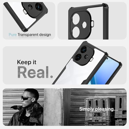 Image of Pikkme Vivo Y200 GT 5G Back Cover | Crystal Clear Transparent Back | Ultra Hyrbid | Full Camera Protection | Raised Edge | Bumper Back Case (Black)