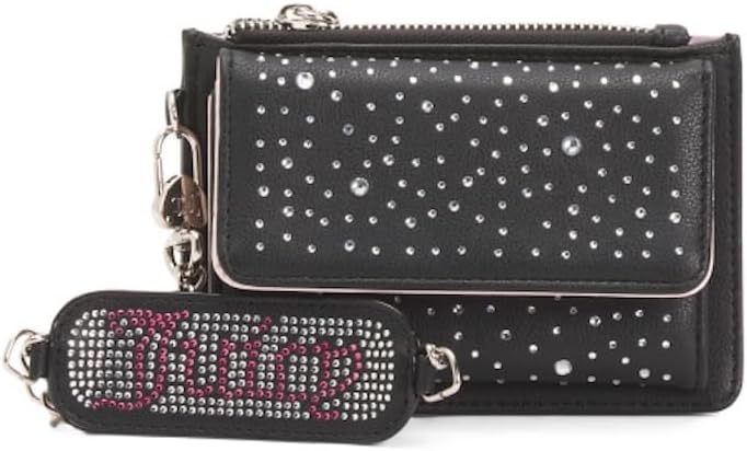 Juicy Couture All That Glitters Wristlet Wallet, Black Rhinestone Embellished with Detachable Strap, 6x4.25 Inch