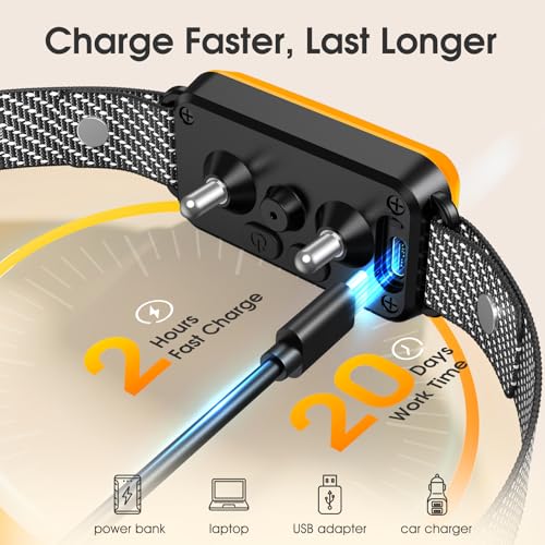 Dog Bark Collar for Large Medium Small Dogs, Effective No-Bark Collar, Smart Barking Collar, Rechargeable Bark Collar with 7-Level Sensitivity, 3 Beep & Vibration Modes, Waterproof, Orange