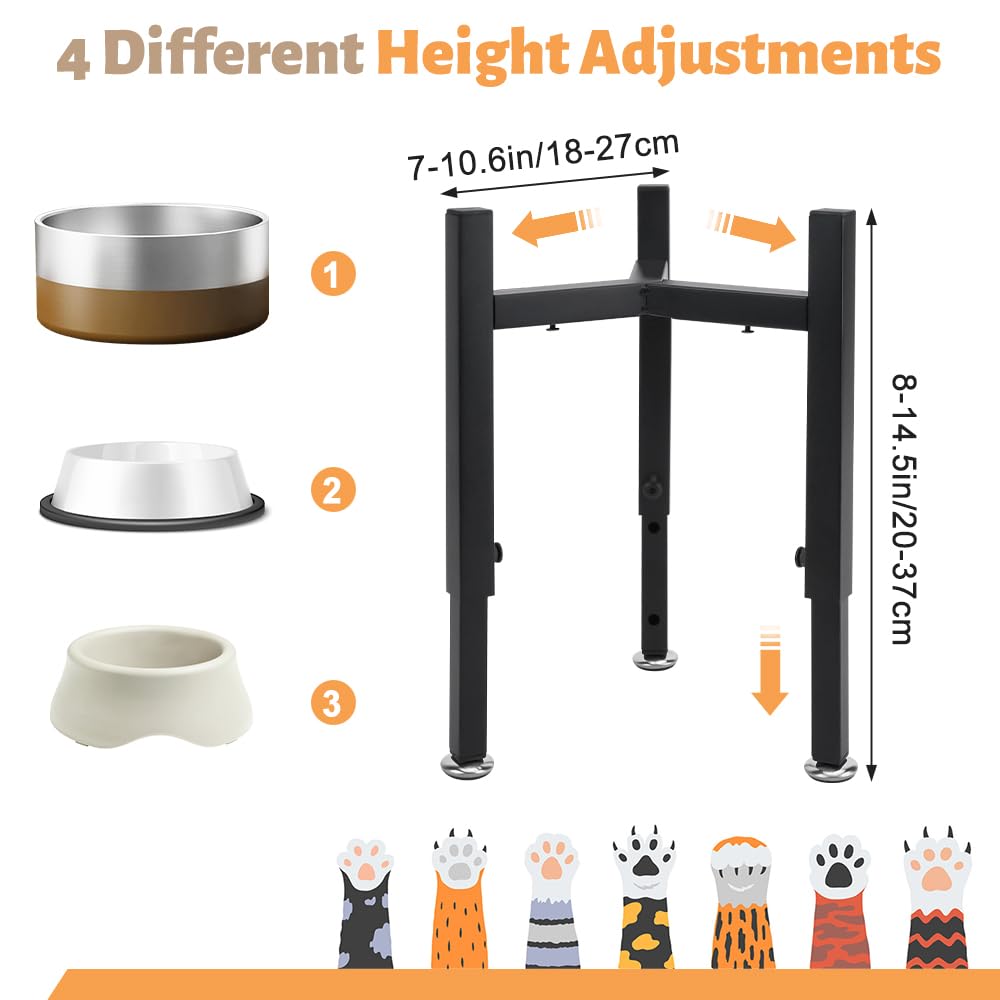 Elevated Dog Bowl Stand, Upgrade Metal Pet Feeder Holder, 4 Adjustable Heights 7-10.6" and Width 5-10" - Image 2
