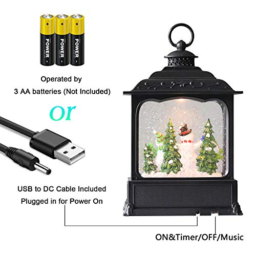 Image of Eldnacele Musical Snow Globe Lantern With Timer - Lighted USB /Battery Operated Swirling Singing Water Glittering - Snow Globes for Adults and Kids Christmas Decoration - Snowman