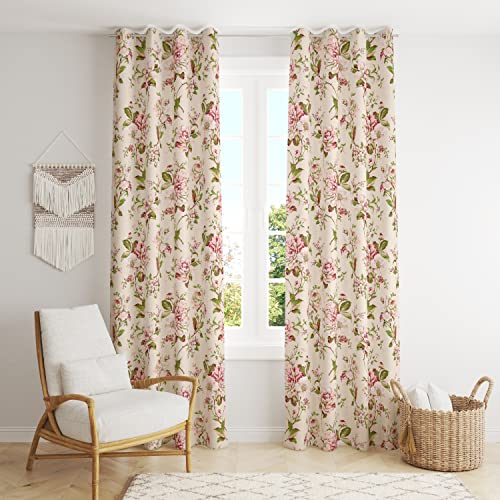 Image of LINENWALAS Cotton Curtains for Long Door Set of 2, Linen Textured Doors Curtains for Home Decor, Hangs Elegantly with Eyelet Rings (4.5ft x 9 ft,) Flower Valley