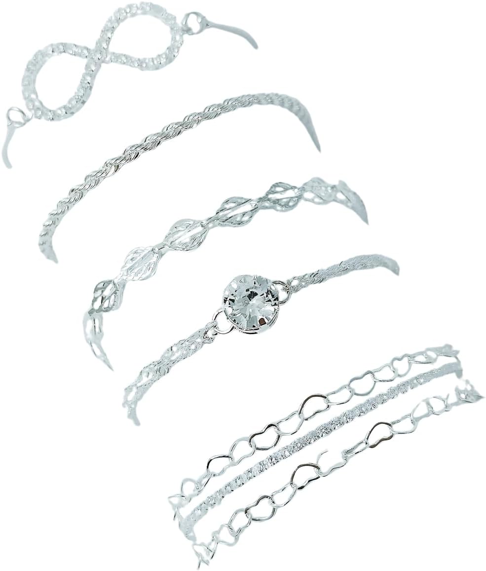 Pulseira Feminina Prata Folheada Kit com 5