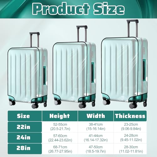 3 Pcs Clear Luggage Cover Protector, Thicken TSA Approved Suitcase Protector 20" PVC Waterproof Covers Transparent Luggage Protective Cover Case for Wheeled Suitcase2
