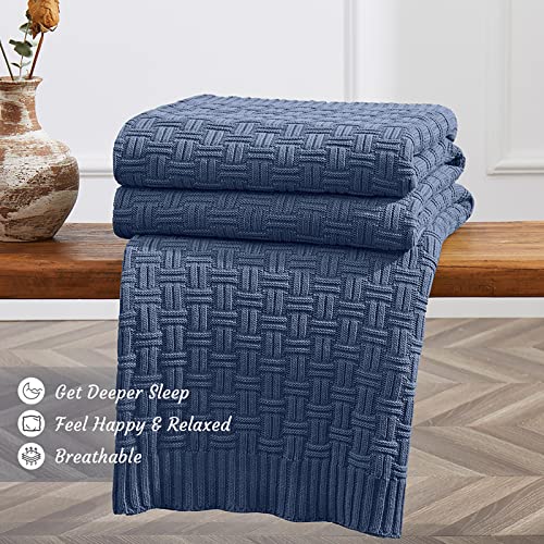 Image of TREELY 100% Cotton Knitted Throw Blanket 60 x 80 Inches, Dusty Blue