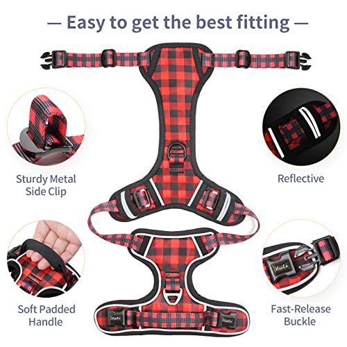 HEELE Reflective Dog Harness with Padded Handle Control, 2 Metal Rings - Harness for Small to Large Dogs Checkered-Red, XL - Image 4