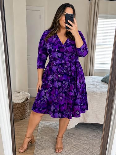 Image of PinkPatty Women's Plus Size Maxi Dress Print 3 /4 Sleeves V Neck Party Sundress Wedding Guest Dresses