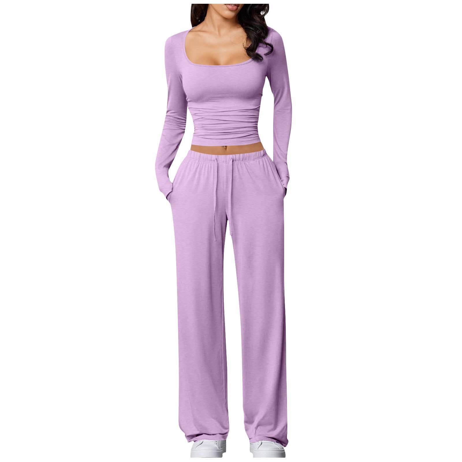 2 Piece Lounge Sets for Women Long Sleeve Wide Leg Tracksuits Casual Loungewear Two Pcs Matching Set Fall