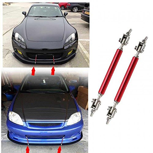 AutoTrends Red Medium Adjustable Universal Front Rear Bumper Lip Splitter Strut Brace Rod Support Bar-2Pcs