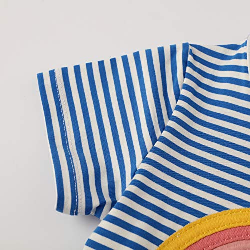 Image of Girls Cotton Long Sleeve Casual Cartoon Appliques Striped Jersey Dresses