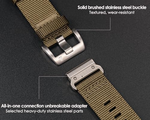 Image of HEMSUT Premium Nylon Watch Band for Garmin Quick Fit Watch - 20 /22 /26mm, Glossy Durable Non-Taper Strap with Tang Buckle Military Strap for Fenix Forerunner Approach MARQ Epix Tactix Quatix D2 Series