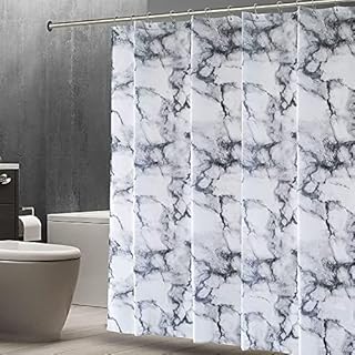 Shower Curtain Mould & Mildew Resistant Waterproof Washable Decorative Bathroom Curtains Marble Design with 12 stainless steel rings & hooks (Marble Grey, 180x180CM)