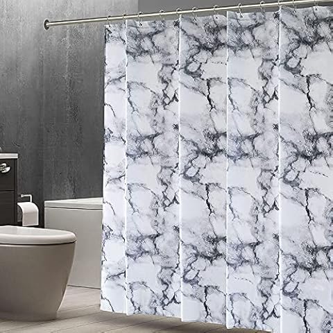 MOONLIGHT20015 Shower Curtain Mould & Mildew Resistant Waterproof Washable Decorative Bathroom Curtains Marble Design with 12 stainless steel rings & hooks (Marble Grey, 180x180CM) Cover