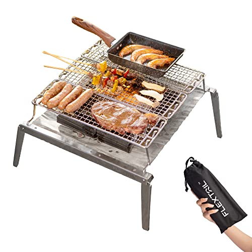 FLEXTAILGEAR Parrilla plegable 2 en 1, parrilla plegable ligera, de acero inoxidable 304 plegable para picnic, barbacoa portátil al aire libre, tamaño grande Cover