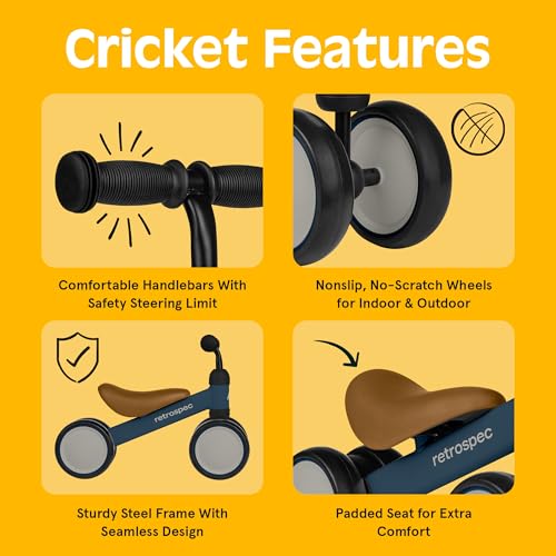 Image of Retrospec Cricket Baby Balance Bike, 4-Wheel Ride-On Toy for Ages 12-24 Months - First Bike & Toddler Bike for 1 Year Old Boys & Girls, First Birthday Gift