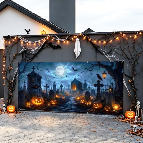 Image of Halloween Garage Door Decorations 6 x 13 ft, Cemetery Cover