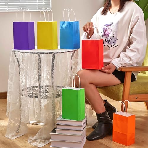 Suncolor 24 Pieces 8 Inch Rainbow Goodie Bags Small Gift Bags With Handle For Party Favor Bags thumb #4