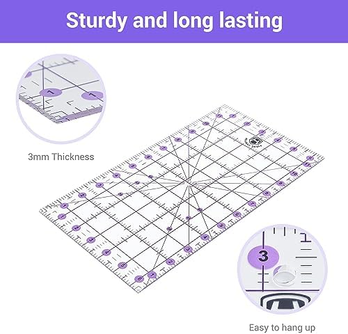 Headley Tools Rotary Cutter Set - 45mm Fabric Cutter, 5 Extra Rotary Blades, A3 Cutting Mat, Quilting Ruler and Sewing Clips, Craft Knife Set, Ideal for Crafting, Sewing, Patchworking, Purple - 5
