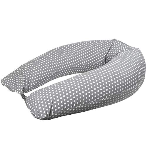 Monsieur Bébé - Coussin d'allaitement et de Grossesse évolutif 180 cm déhoussable avec Remplissage microbilles - Gris Pois Cover